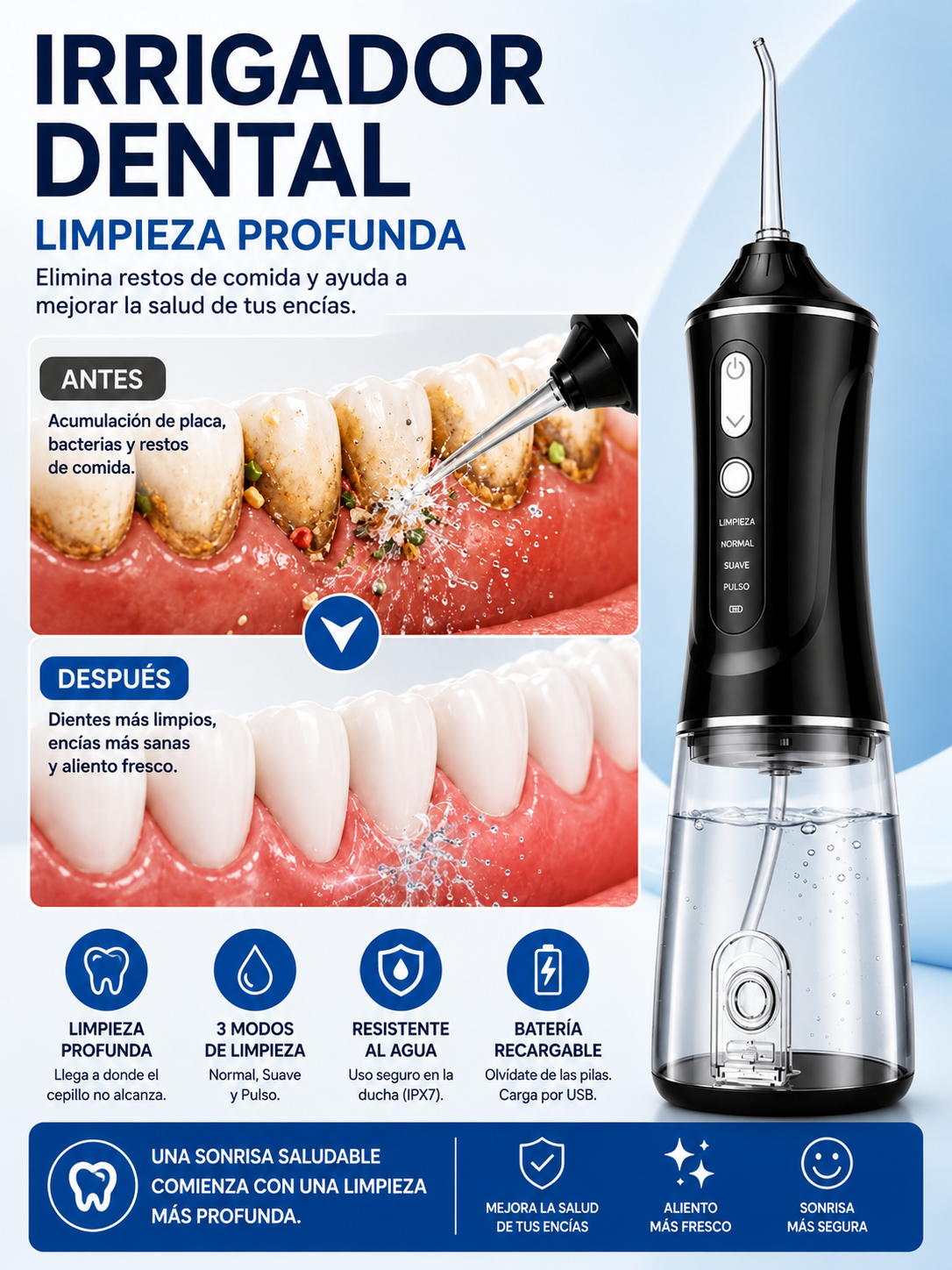 Irrigador bucal portátil
